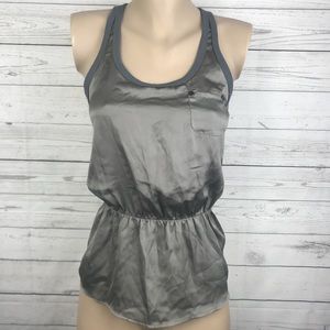 Black Poppy Faux Satin Drawstring Waist Top